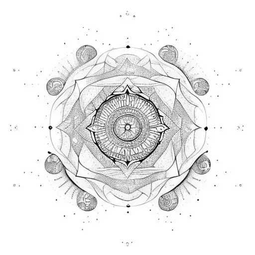 A Mandala Design Incorporating Elements Of Nature And The Moon