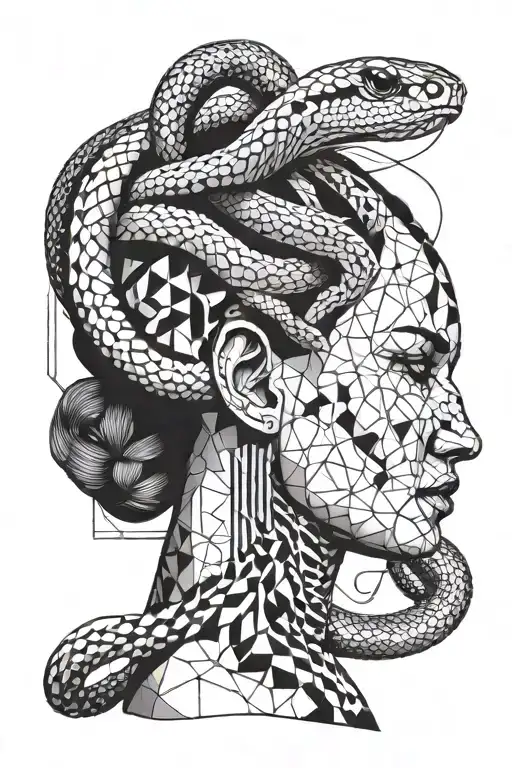 Snake Coming Out Of Womens Head