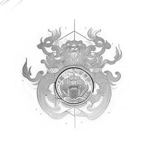 Tatoo Of Symbol Of Singapore City Like Merlion And Airport