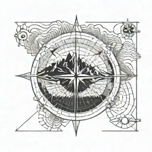 Contour Map Compass With Mountains