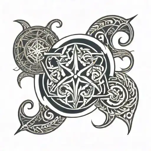 Nautical Symbols And Polynesian Style Tribal Arm