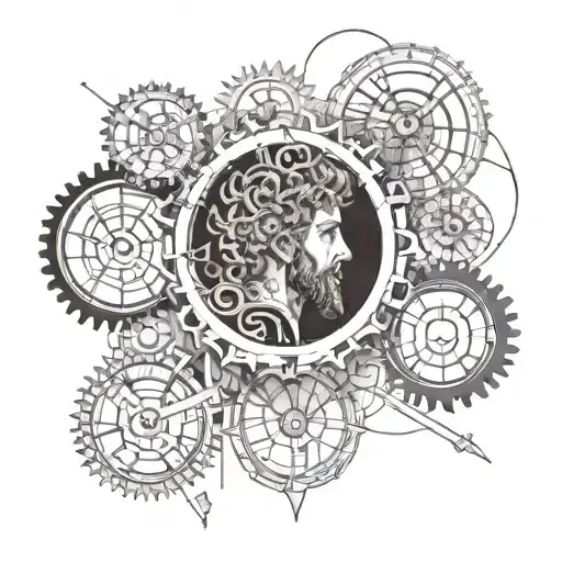 Marcus Aurelius With Clock Gears Forming The Shape