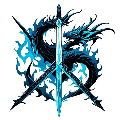 Sword Black Dragon Blue Flames