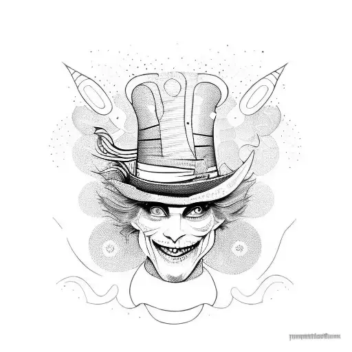 Mad Hatter Riding A Motorcycle Through A Psychedelic Landscape