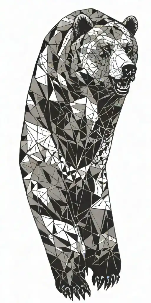 Grizzly Bear Surrounded By Armour With Geometrical Design Incorporating A Compass