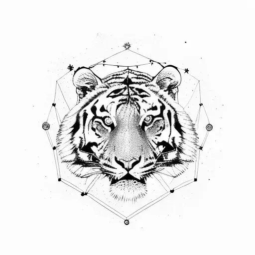 A Majestic Tiger Surrounded By Constellations