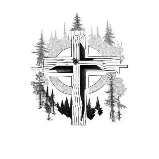 Christian Cross In The Middle Of A Forest
