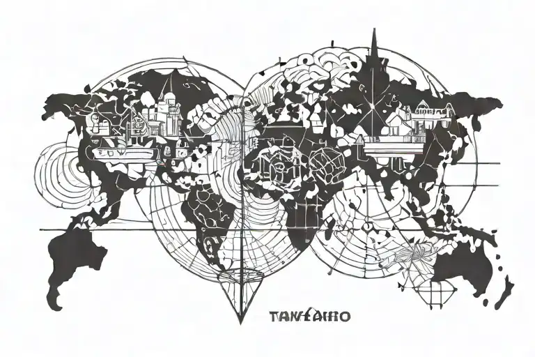 Geographic Line With Travel Themed Tattoo Featuring