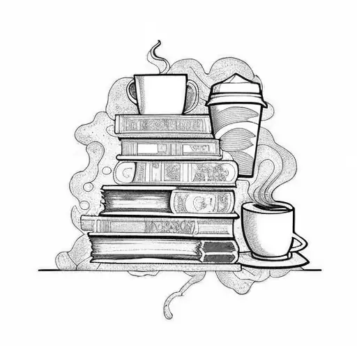 A Big Pile Of Ancient Books With One Cup Of Coffee