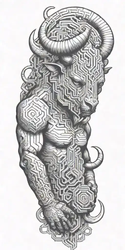 Minotaur With Maze And Space Background