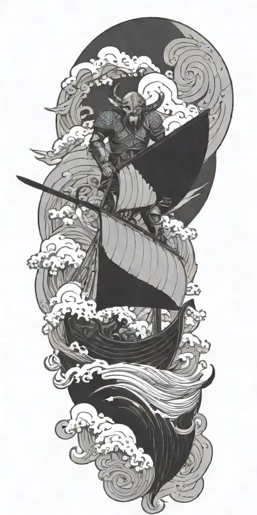 A Sinister Depiction Of A Devil Riding A Viking Ship Through Stormy Seas
