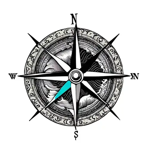 Compass Rose With Japanese Waves
