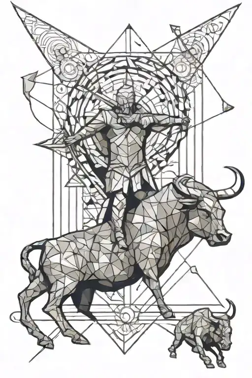 Stone Archer Knocking An Arrow Aimed At A Black Bull