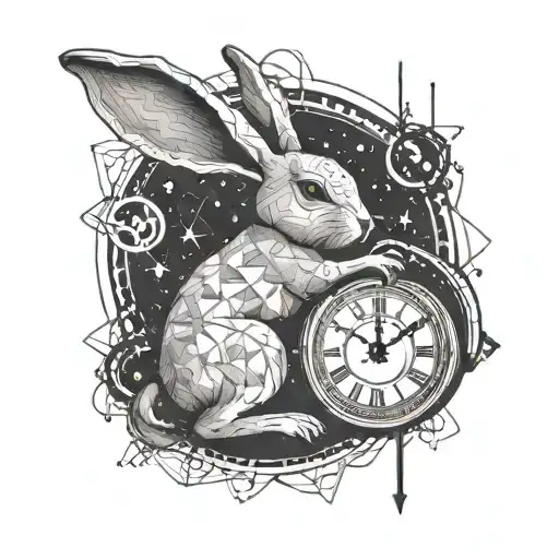 A Moon Rabbit With A Clock And The Word See