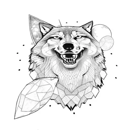 Wolf Howling At The Moon Made Of Basketballs