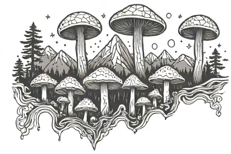 Mushroom Mountain Night Sky