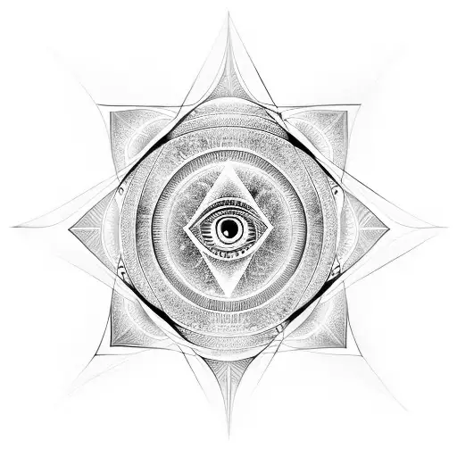 Sacred Geometry Background With The Eye Of Ra Above It And Metatrons Cube Below
