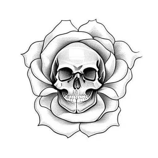 Skull With Rose And Lily