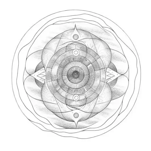 Sea And Mountains In Circle With Spirals