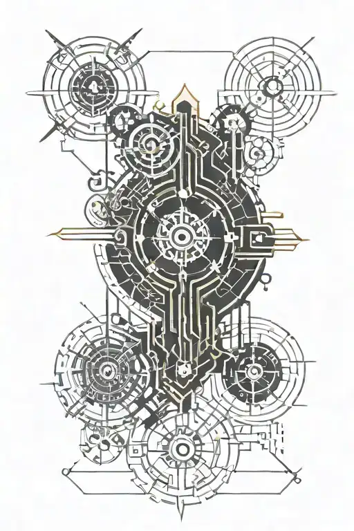 A Circuit Like Tattoo With The Symbols From Warhammer 40K