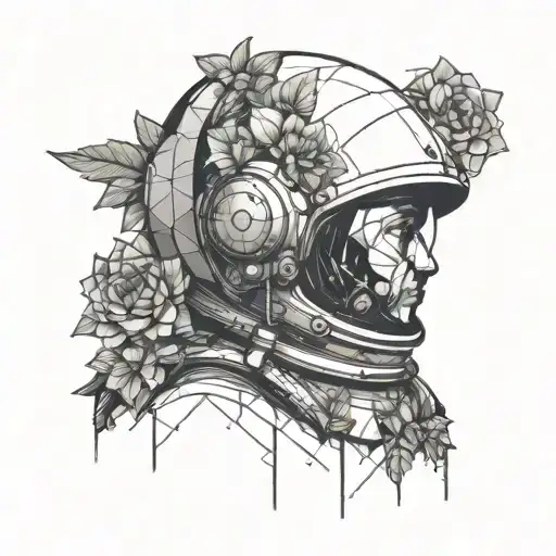 Astronaut With Broken Helm And Flowers Rising From This Helm