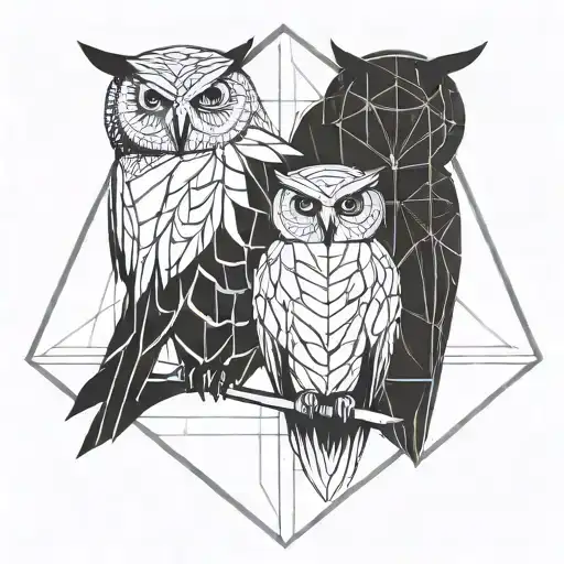 Whit Owl And Back Crow Minimal Together Symbolizing