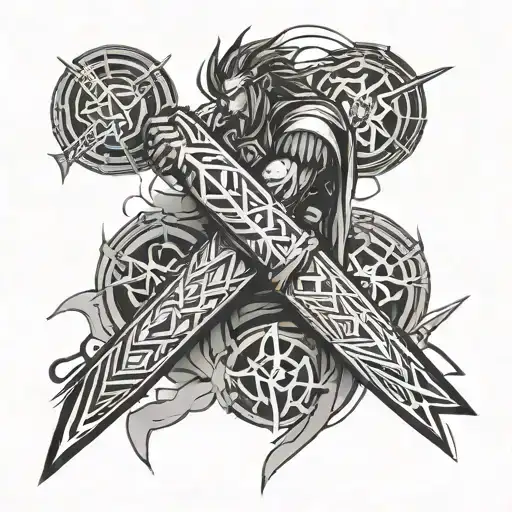 Forearm Sleeve With Warrior Markings And Lightning