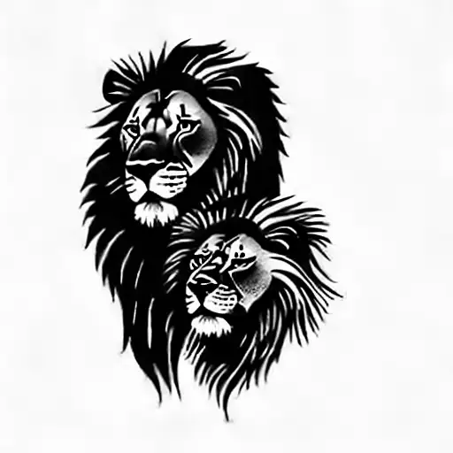 Lion Couple Tattoo With 2 Welps