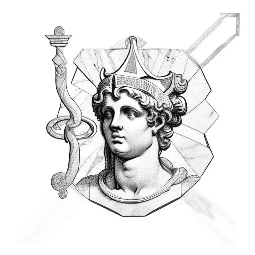 A Marble Bust Of Apollo With A Laurel Crown Looking Up And To The Right