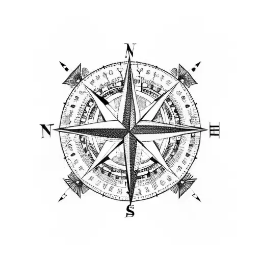 Compass With North And Mountains