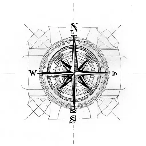 Steampunk Old Style Compass Design With Map Lines