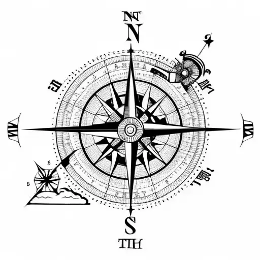 Compass On Top Of A Map With Map Lines And Clouds And A Plane