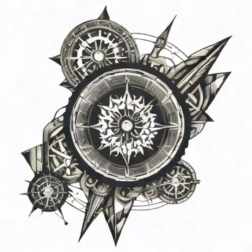 Clock And Compass Combined Together Symbolizing