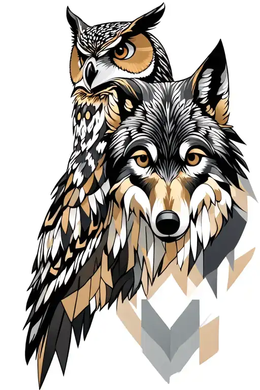 Owl And Wolf Tattoo On Forearm