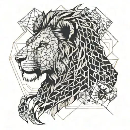 Lion Face Facing Forward Surronded Byhoneycomb