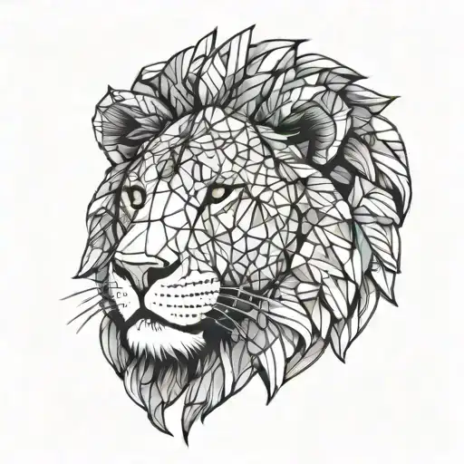 Full Face Lion Face Surronded By Geometric Patterns