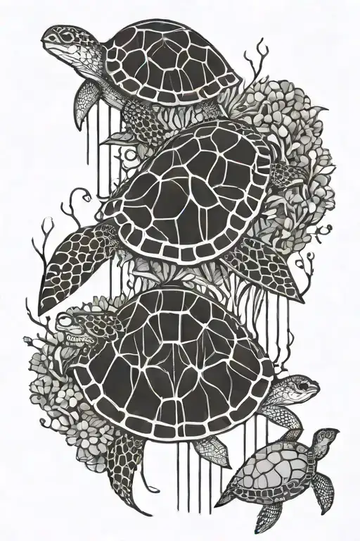 Jelly Fish And Turtle Surrounded By Coral Reefs And Sea Plants