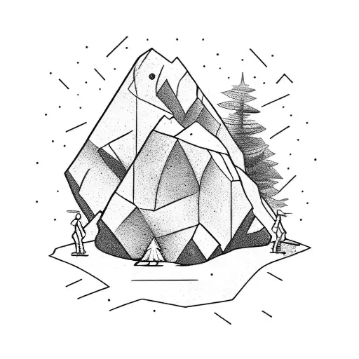 Person Pushing A Boulder Up A Mountain That Slowly Turns Into Space