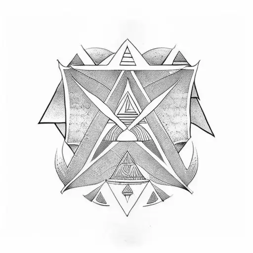 A Traditional Tattoo Featuring An Egyptian Pyramid With Triangle Patterns And Leaf Motifs