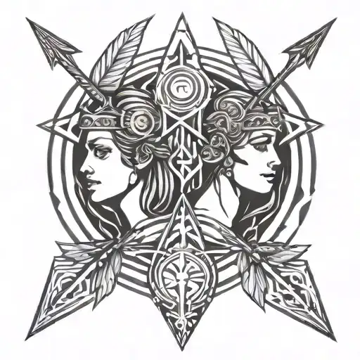 Athena And Hecate Line Simbol Arrow