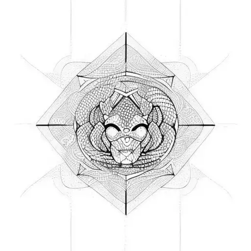 Minimalist Geometric Pattern With Snake And Universe