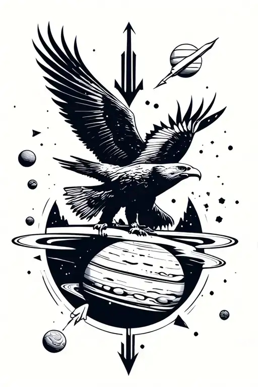 Eagle Above Planets 3 Arrows Pointing Down