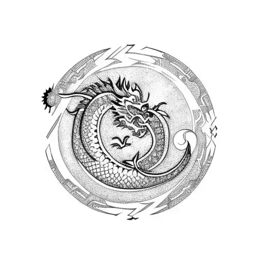 Chinese Dragon With Crescent Moon