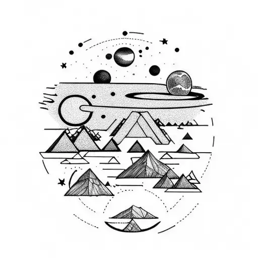 Lake With Mountain And A Sky With Stars And Planets Of The Solar System