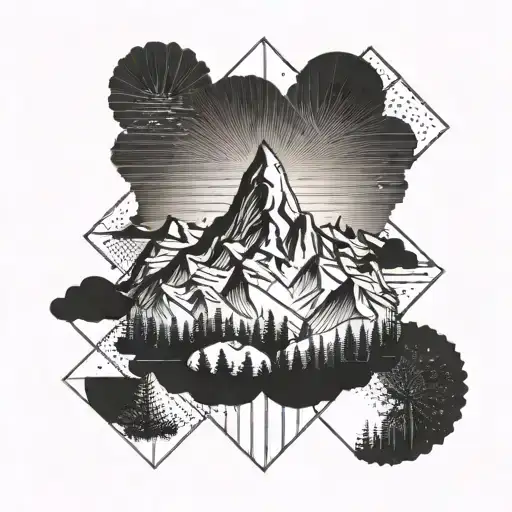 A Minimalist Tattoo Of A Mountain Range With A Cycling Silhouette