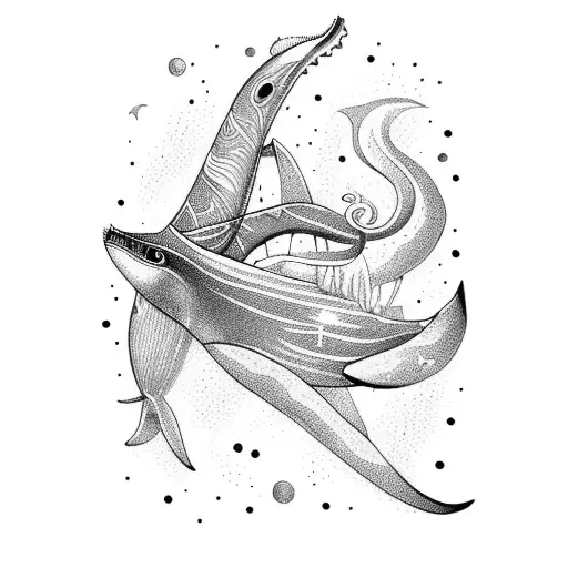 Giant Squid Fighting A Whale In Space