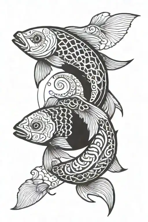Aquarius Zodiac Sign With Yin Yang Fish Symbol