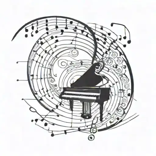 Fibonacci Spiral With Music Notes And Piano Keys Forming