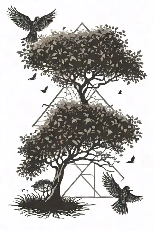 Tree With 2 Birds Flying