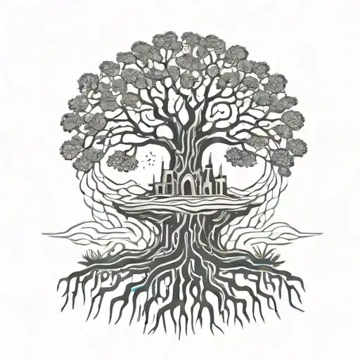 Tree With Roots And Sandcastle Being Washed Away